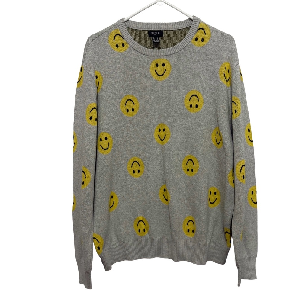 Forever 21 Gray Sweater with Yellow Smiley Faces